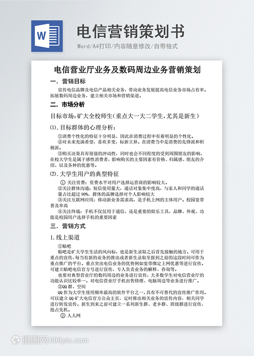 電信營(yíng)銷(xiāo)策劃書(shū) 業(yè)務(wù)活動(dòng)方案模板